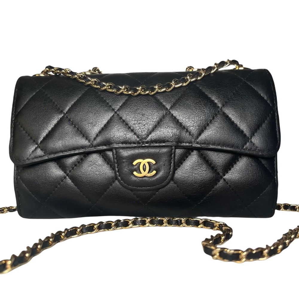 CHANEL Lambskin Classic Flap Wallet on Gold Chain